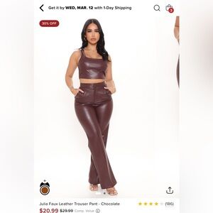 Fashionova sexy faux cream leather pants set